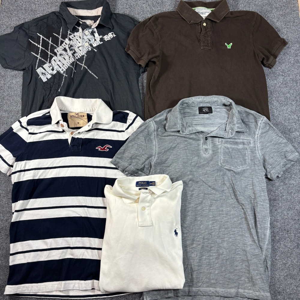 Mixed Brand Polo Shirts Men M Multi Polo RL Hollister AE Lot of 5 Y2K Casual Top